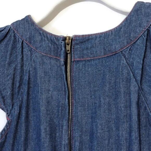 Gymboree Chambray Short Sleeve Tiered Navy Blue Cotton Denim Dress Size 6 - Picture 4 of 6